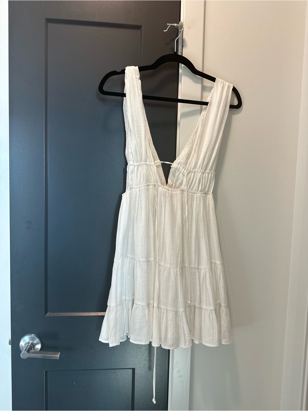 Cotton Candy White Tiered V-Neck Sleeveless Mini Dress